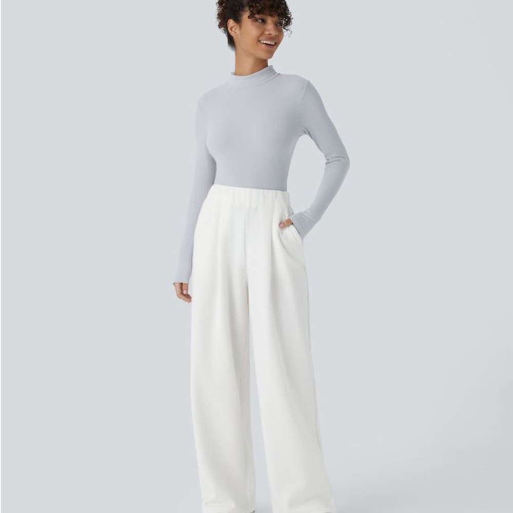 Halara High Waisted Pocket Wide Leg Fleece Casual Pants